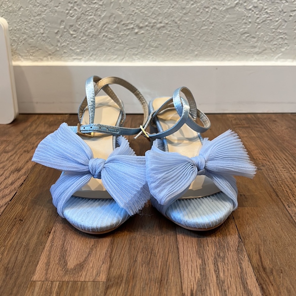 Blue bow block heels
